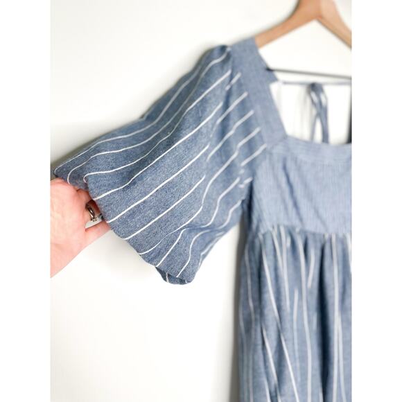 Free People Gigi Stripe Tunic Top Size XS Blue Puff Sleeve Blouse - Picture 6 of 11